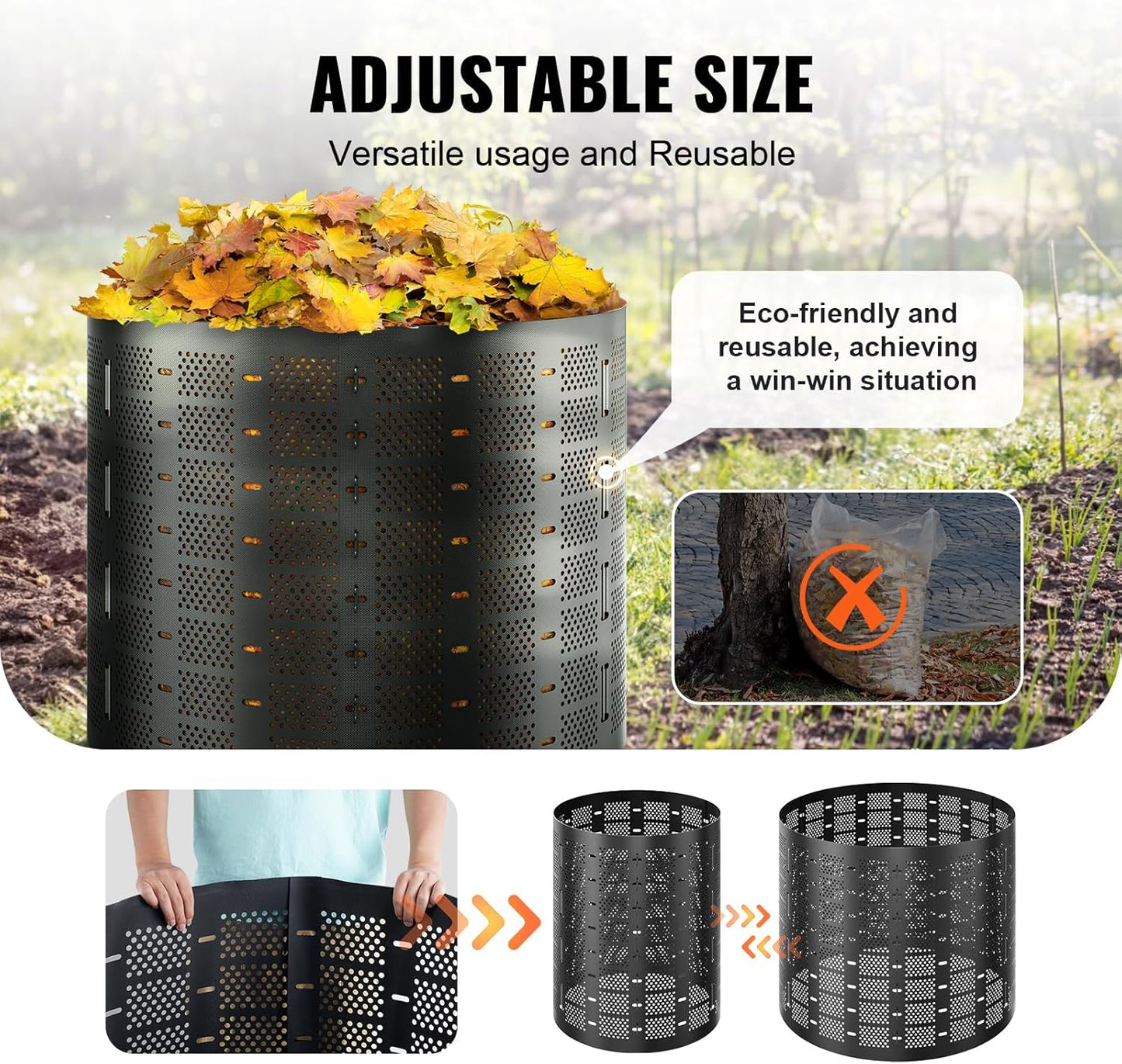 VEVOR Compost Bin 220 Gallon, Outdoor Expandable Composter, Easy to Setup & Large Capacity Composting Bin, Fast Creation of Fertile Soil