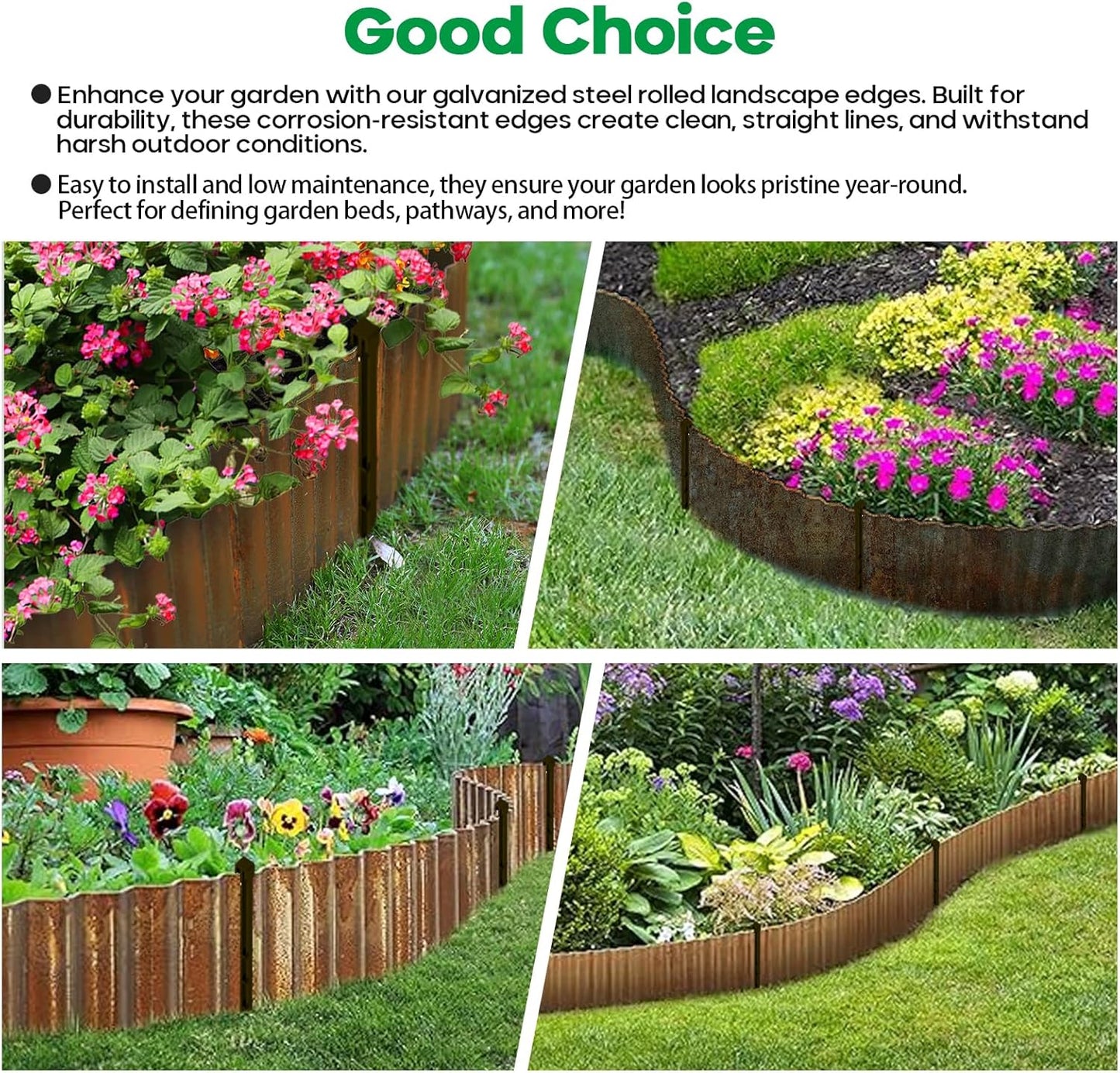 Corrugated Metal Garden Edging, Sturdy Tall Landscape Edging Borders, Perfect DIY for Flower Beds, Lawn and Pathway,Tree Surrounds,Paver Edges (Pre-Rusted, 8"×20FT)