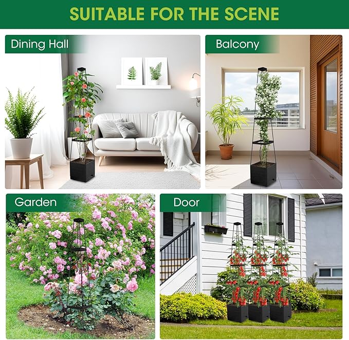 MQFORU 2Pack Raised Garden Bed Planter Boxes with Trellis, 57" Self-Watering Tomato Planter Boxes with Trellis for Climbing Vegetable and Plants, Tomato Cage for Indoor Outdoor Use