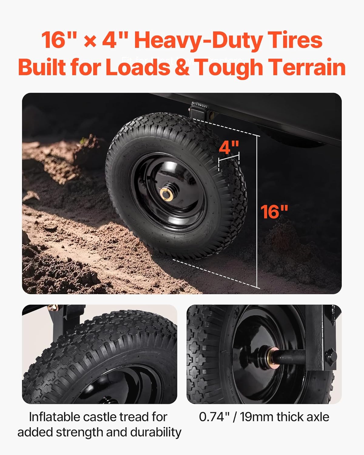 VEVOR 500Lbs 10 Cu.Ft. ATV UTV Trailer Tow Behind Dump Cart, Heavy Duty Pull Behind Utility Dump Trailer for Lawn Mower Trailer Tractor Garden Yard with 16in Tires