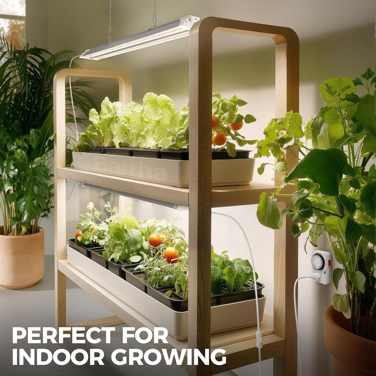 Barrina TX36 2FT Grow Light, 144W(4 x 36W, 800W Equivalent), High PPFD, Full Spectrum, Mechanical Timer, Hanging Plant Lights for Indoor Growing, Seedlings with On/Off Switch, Linkable, 4 Packs