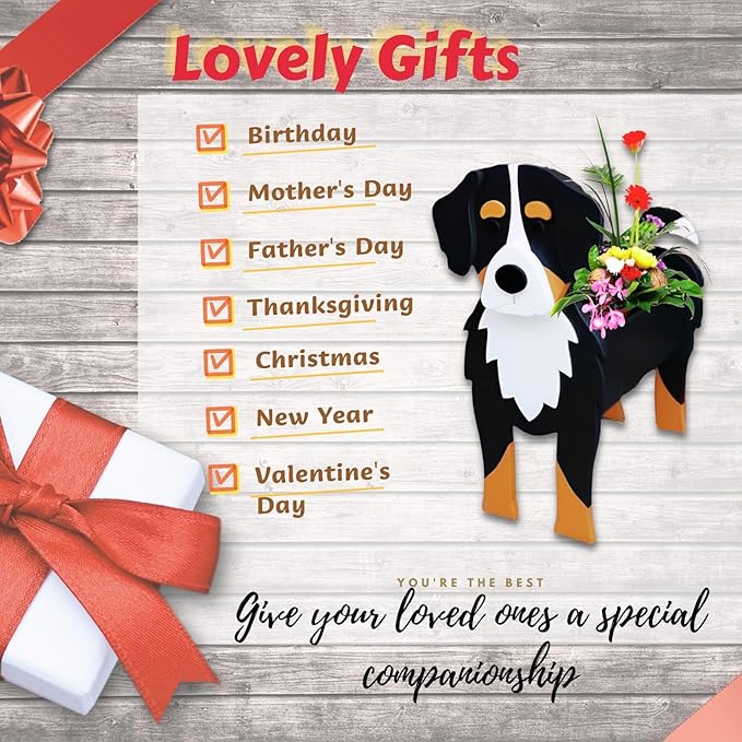Bernese Mountain Dog Planter Plant Pots,Cute Garden Dog Flower Planter,Dog Planters Birthday Gifts for Women,Office,Indoor/Outdoor Decor(9.45 * 5.75 * 12.2in)
