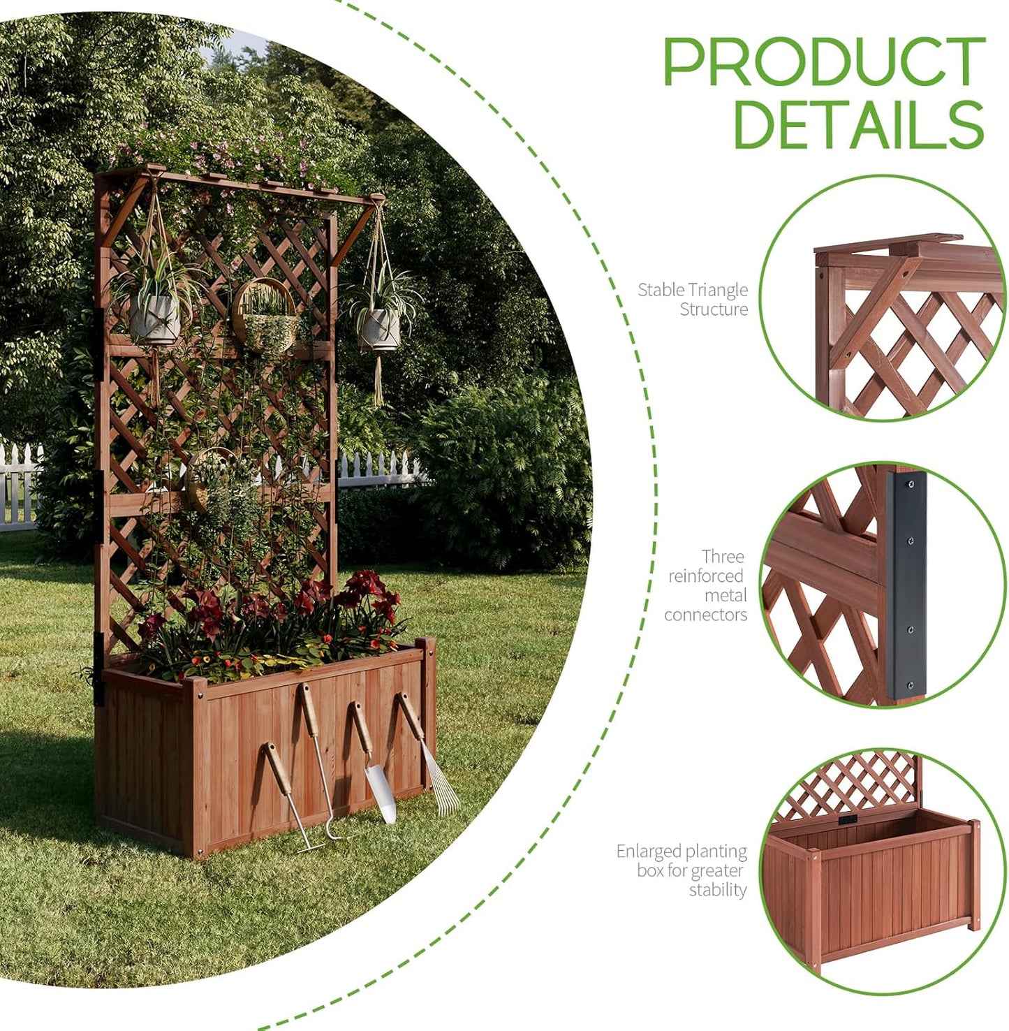 SPECRAFT Wood Planter with Trellis, 35.4x17.7x72 Inch Raised Garden Bed, 1.6Ft Deep Large Planter Box for Outdoor Gardening, Vegetables, and Climbing Plants