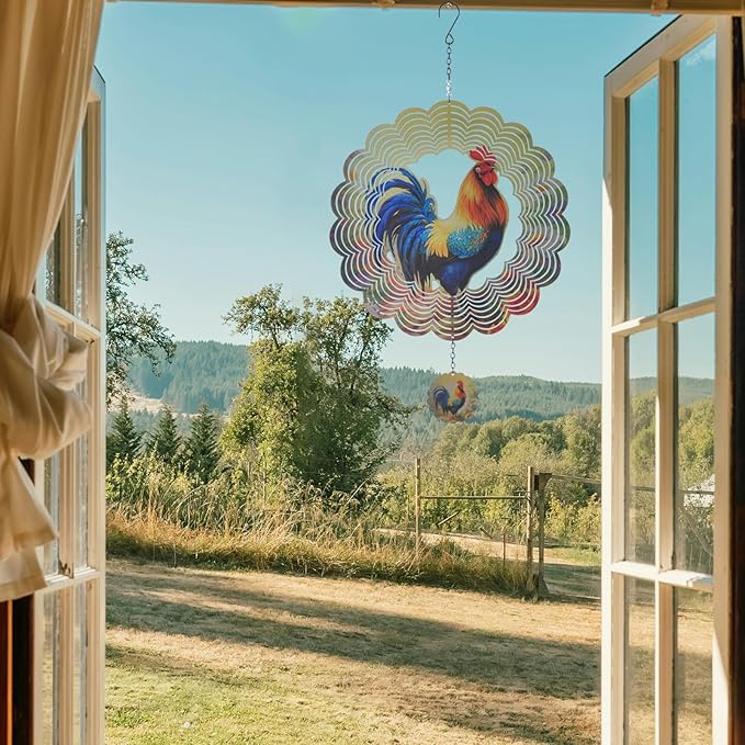 Rooster Wind Spinners 3D Hanging Wind Spinner Outdoor Clearance for Yard and Garden Decor 12inch Chicken Gifts for Women Mom