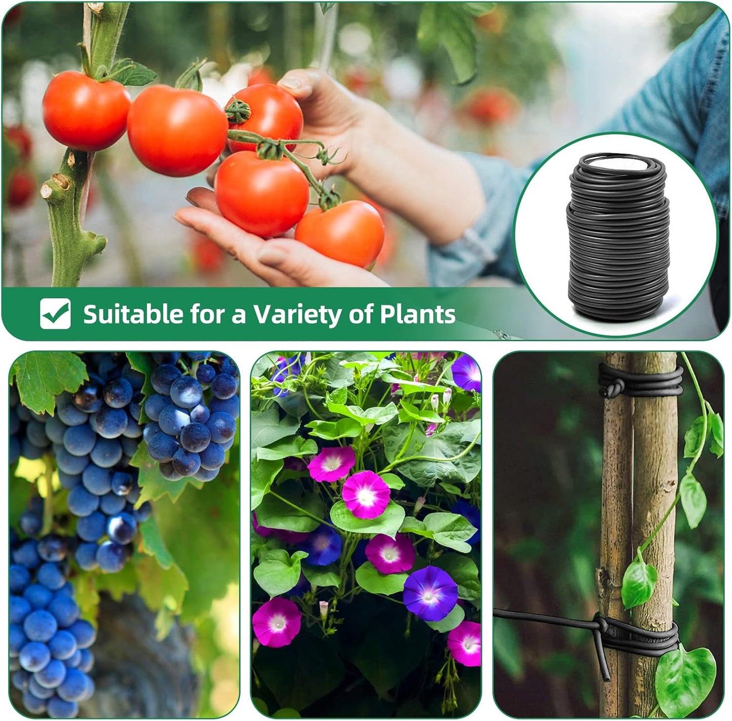 Decoroca Soft Plant Ties for Support - 65.6' Reusable Waterproof Plant Wire, Garden Twist, Office Organization and Decoration Binding(3pcs/Black)