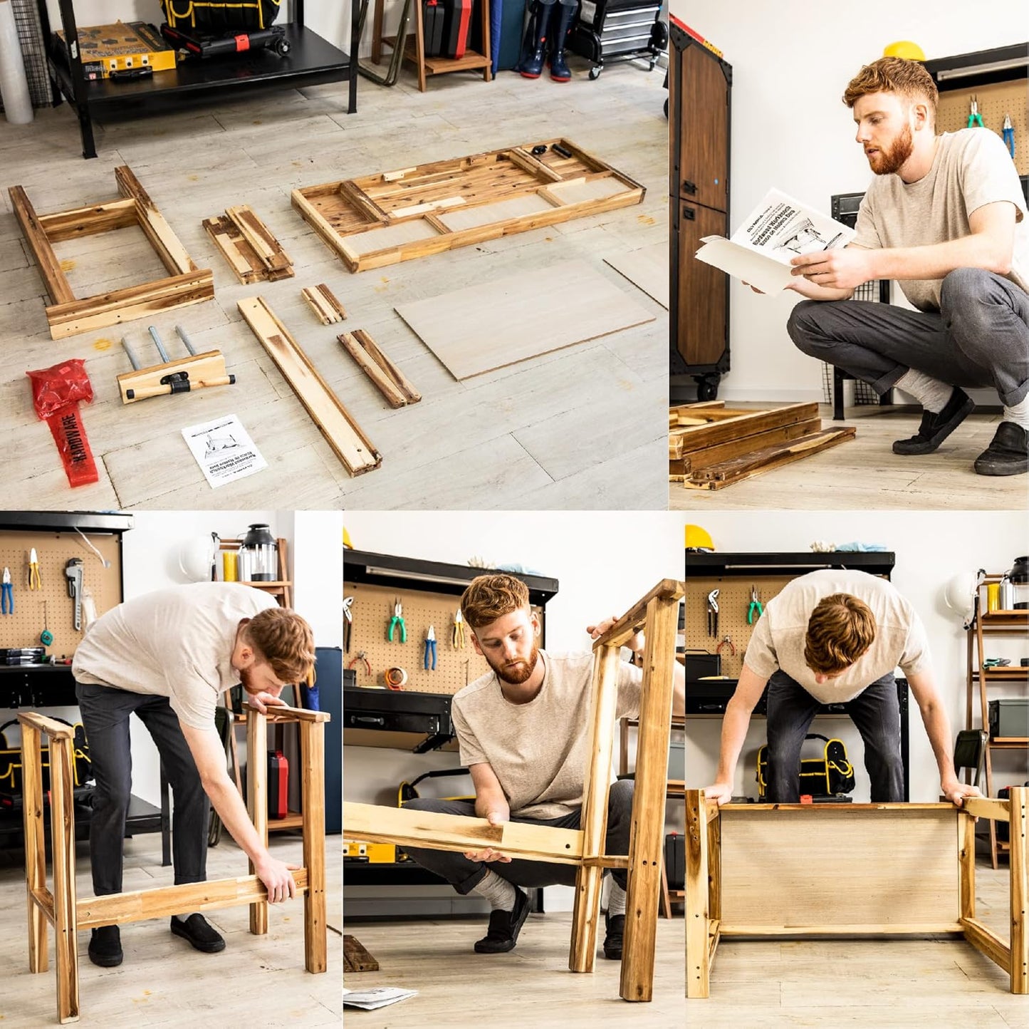 Olympia Tools 48-Inch Acacia Hardwood Workbench with Drawer - 330lbs Weight Capacity Heavy Duty Portable Wood Work Bench Table for Garage, Workshop, Home Storage - Woodworking Wooden Workbenches