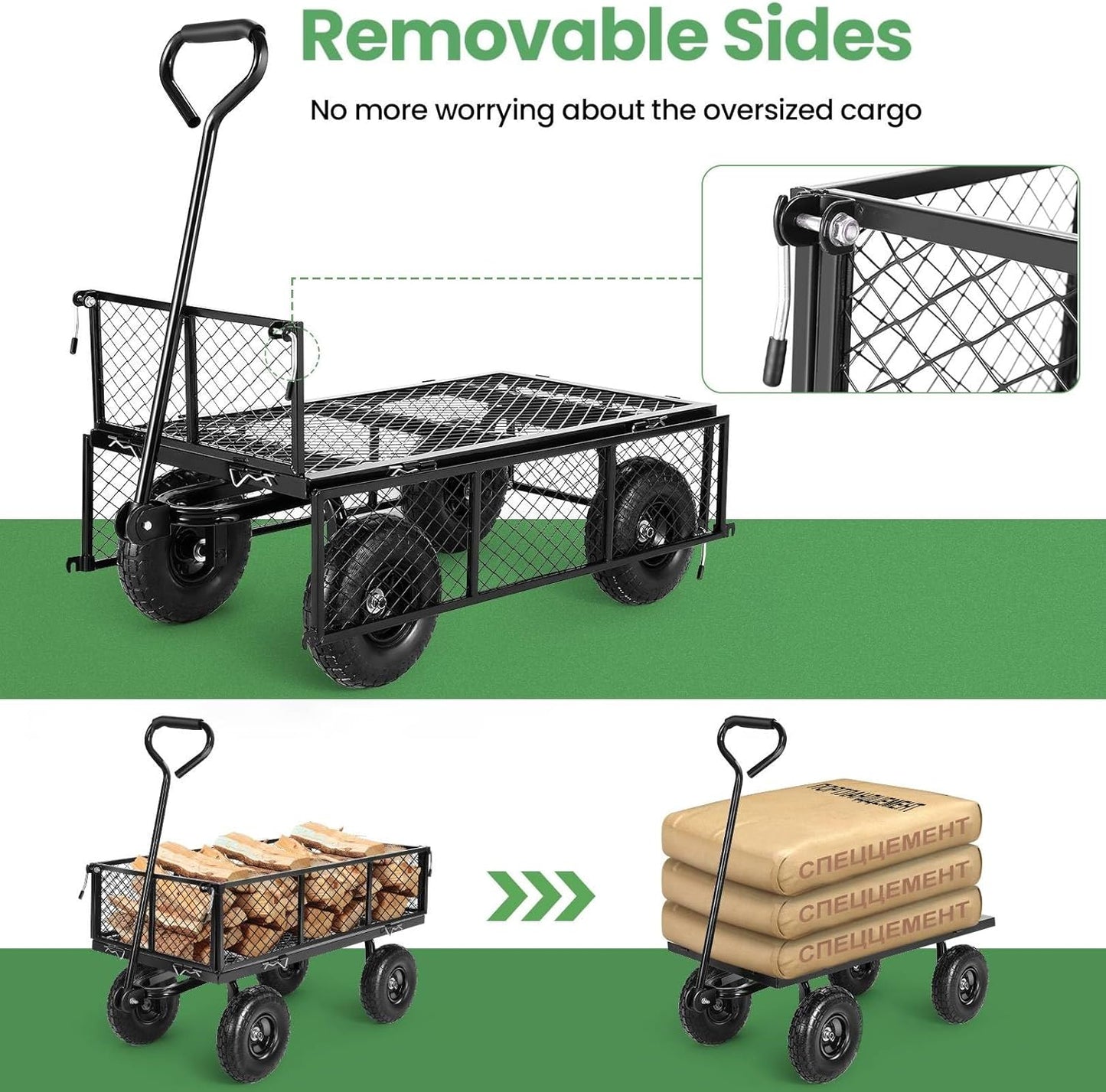 Homdox 660LB Garden Cart on Wheels, Heavy Duty Yard Wagon with 180° Rotating Handle, Mesh Foldable Garden Wagon Outdoor Utility Carts for Camping, Sports, Garden, Beach, Farm, Fishing, Black