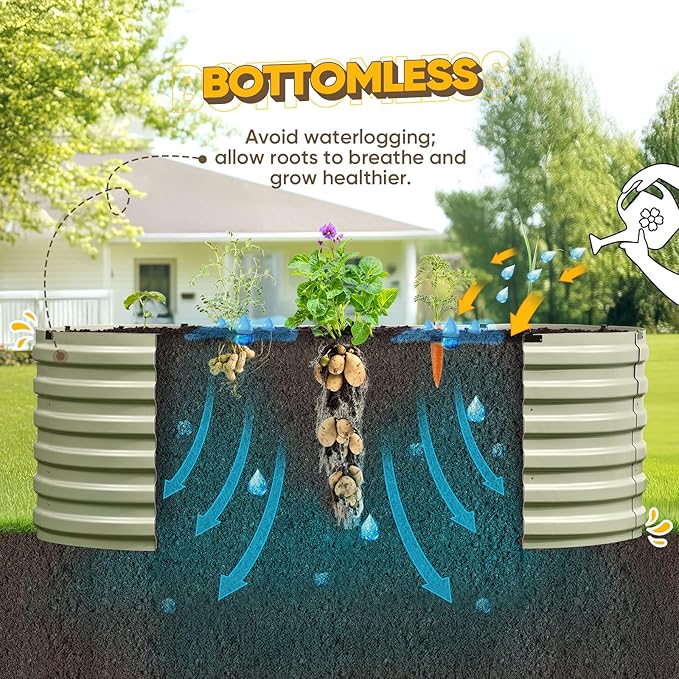 KING BIRD Raised Garden Bed Kit 2025 Upgraded Quick-Setup Galvanized Planter Garden Box Outdoor for Gardening, Vegetables, Flowers, 74x36x23 in, Olive Green