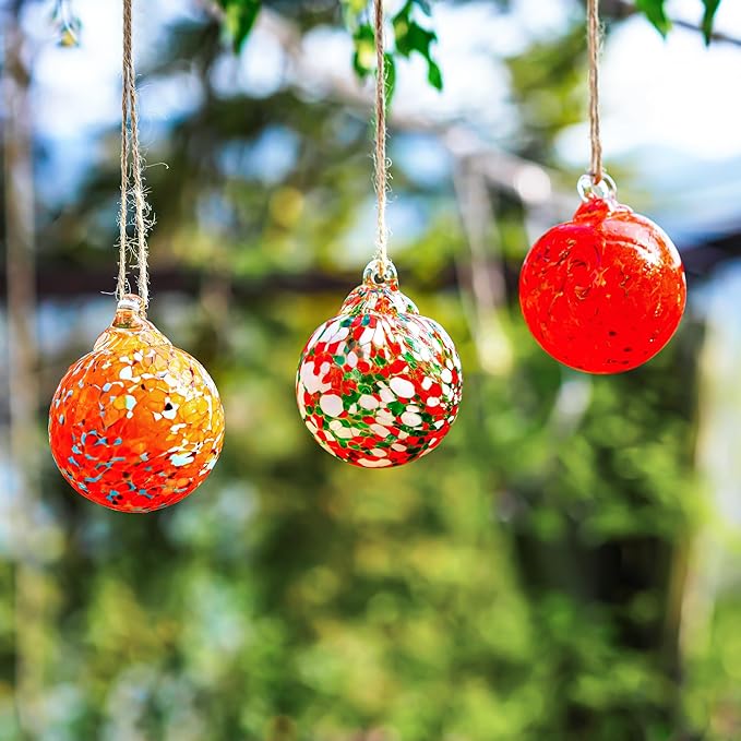 Set of 3 Blown Glass Christmas Ornament Balls for Christmas Tree Decor Glass Gazing Balls for Garden Patio Decor Glass Hanging Xmas Ornament Balls Gifted Box