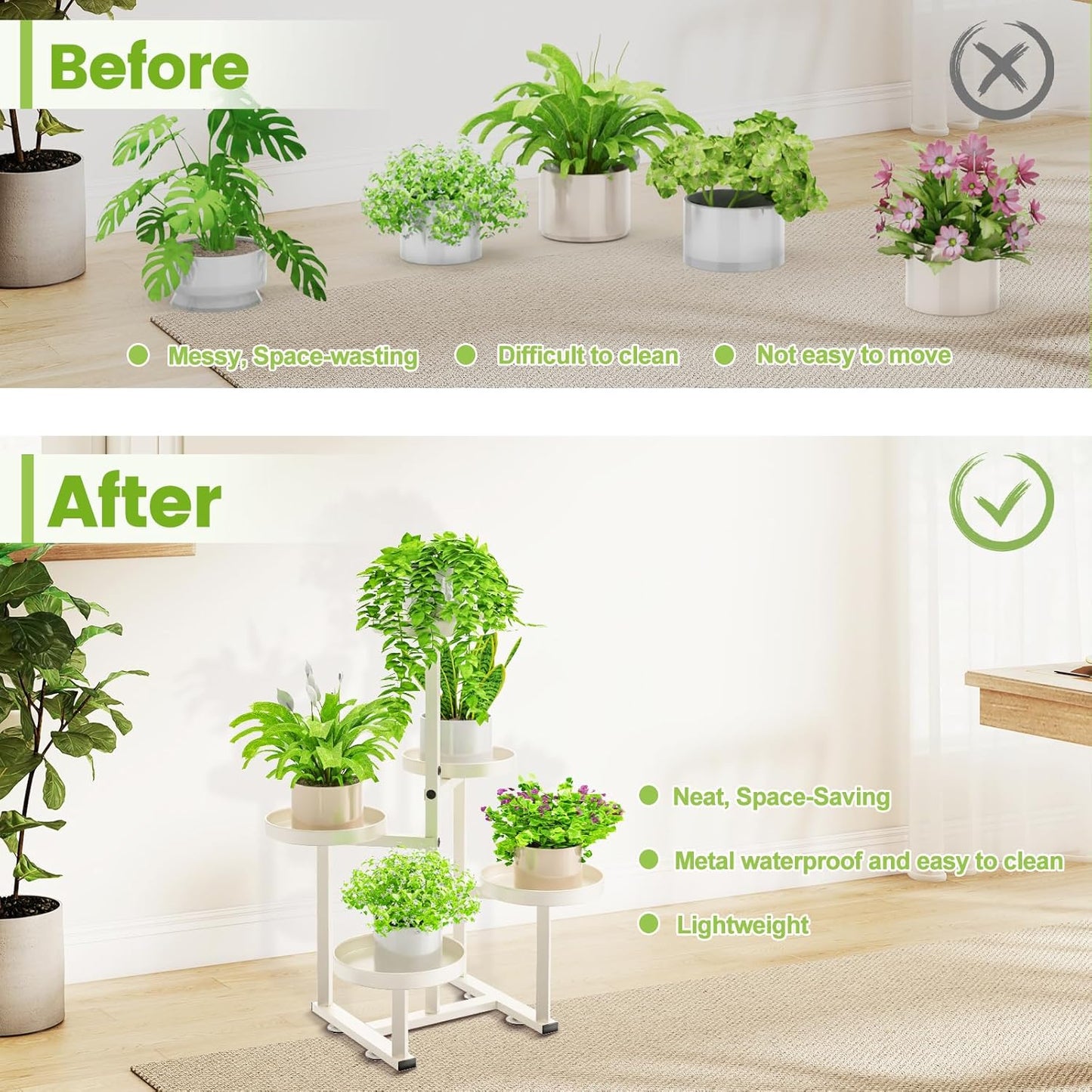 Metal Plant Stand Indoor, Corner Flower Pot Stand for Multiple Plants, 5 Tier Heavy Duty Plant Shelf for Patio Living Room Garden Balcony Office White