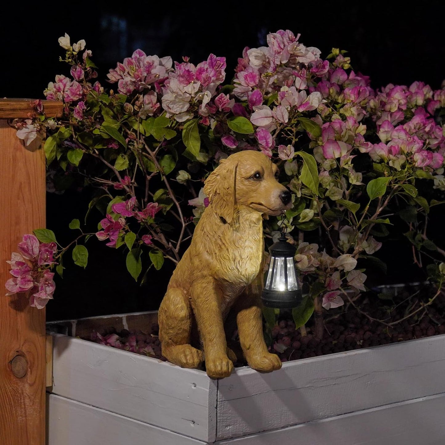 Cynkeyee Garden Decor Dog Statues Outdoor - Golden Retriever Puppy Statue with Solar, Outdoor Figurine Lights for Garden Patio Yard Accent Solar Decorations for Outside 13.5x7.5x15.5 Inch