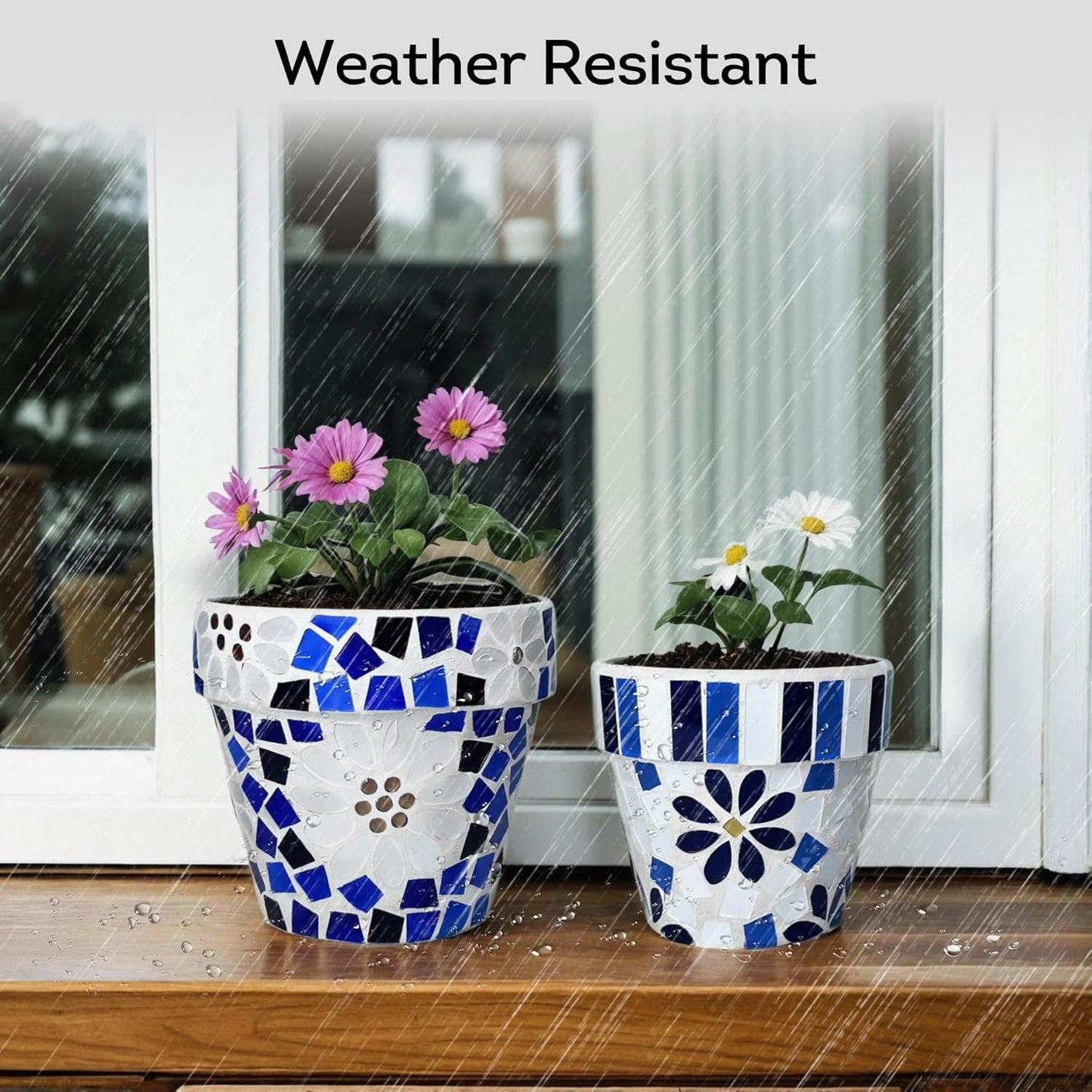 Lily's Home Set of 2 Flowerpots with Mosaic Pattern. Decorative Plant Pots with Drainage Holes for Indoor Outdoor, Perfect for Snake Plants, Succulents,Terracotta. Pots are 4 9⁄10 & 4 ¼ inch Height.
