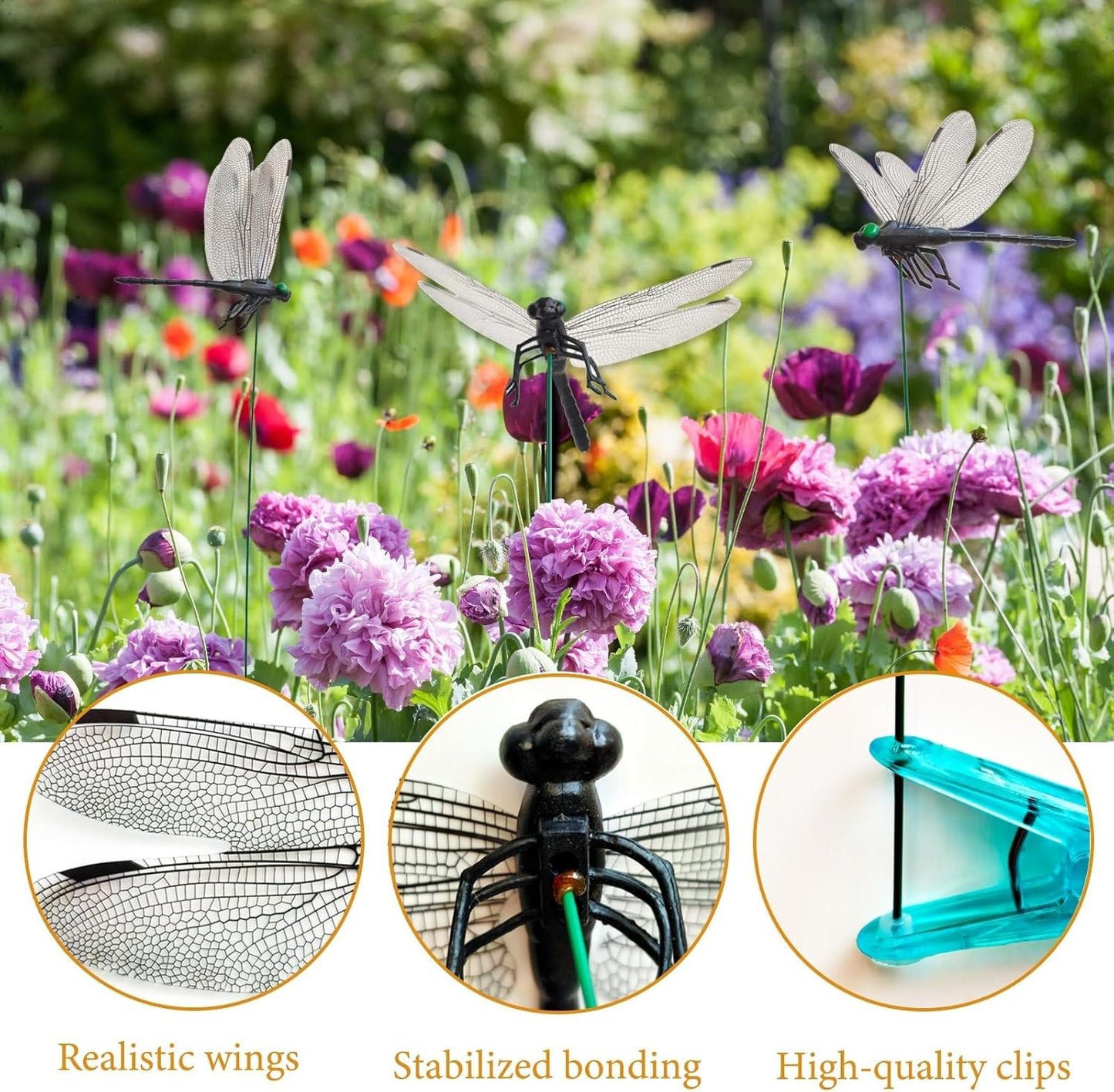 20 Pcs Dragon Fly Clips for Bugs Repellent, 3D Artificial Dragonfly Hat Clip, Dragonfly Garden Decor (20, Black*20 Pcs)