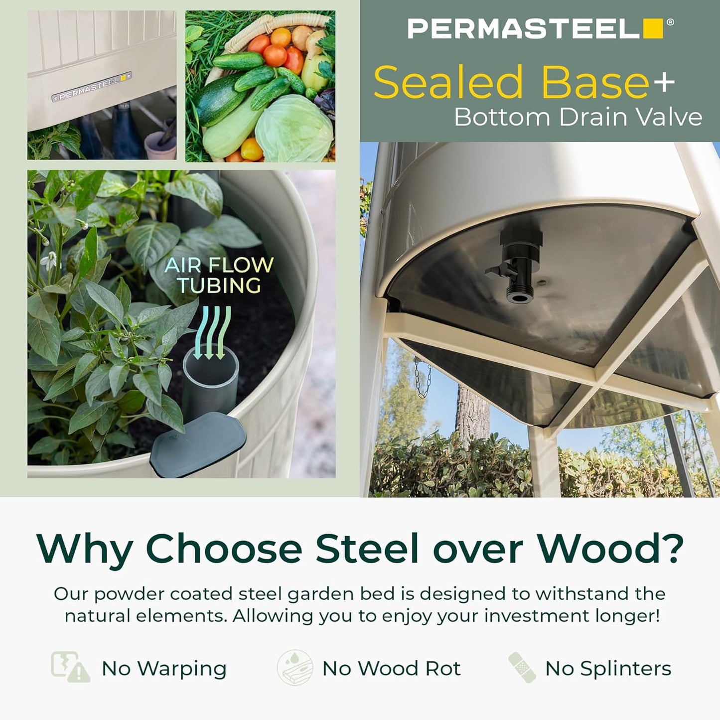 Permasteel Raised Garden Bed with Legs, 40×20×37 in, Planter Box with EnGrow™ TrueSoil™ Technology for Vegetables, Flowers, Herbs, and Fruit, Outdoor Indoor, Storage Shelf, Ivory