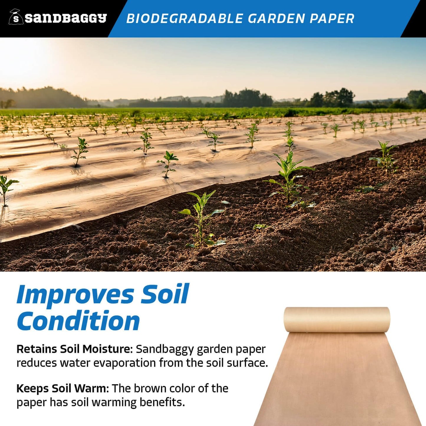 Sandbaggy Biodegradable Landscape Fabric - Garden Paper for Weeds - Paper Mulch Rolls - Made in America (4 ft x 475 ft, 1)