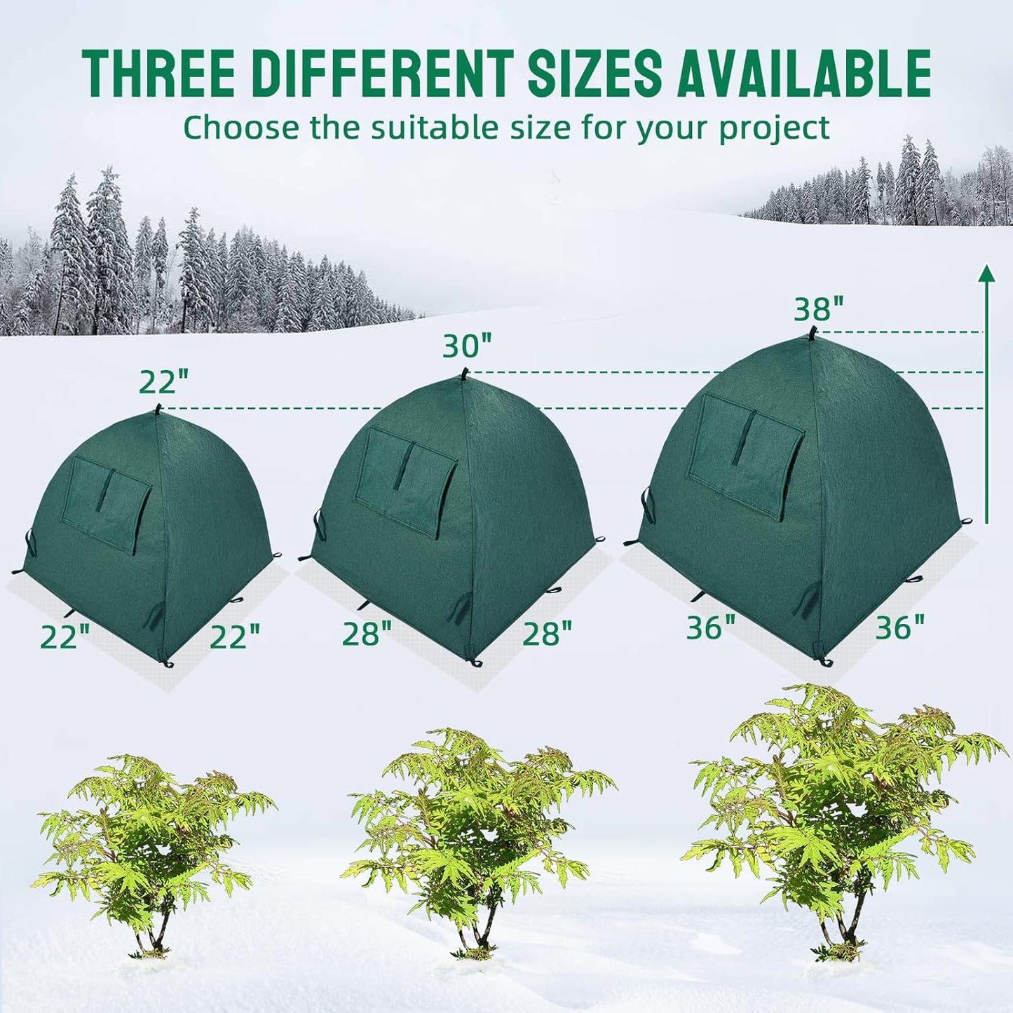 2 Packs Plant Cover Freeze Protection Blanket, 28''x28''x30'' Outdoor Garden Fabric Cover with Poles and Stakes for Winter Frost, Shade Cloth Plant Guard for Shrubs, Small Trees, Green