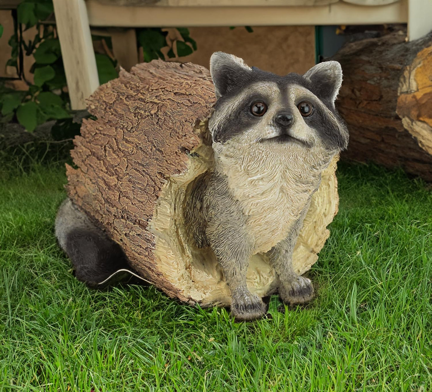 Raccoon Outdoor Animal Statue - Lifelike Raccoon Figurine, Woodland Theme Animal Decor, Home & Garden Decor Accent, Decorative Statue & Sculpture