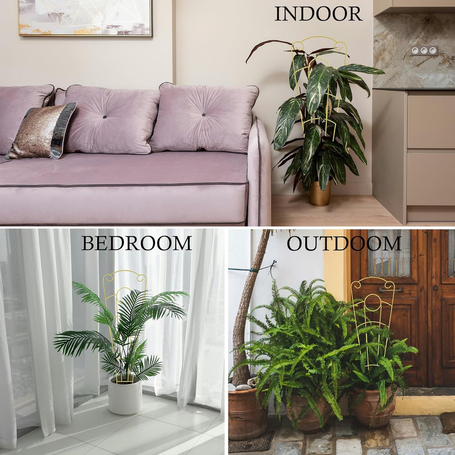 30 Inch Plant Trellis Indoor for Potted Plants 4 Pack Indoor Plant Trellis for Climbing Plants Stackable Houseplant Trellis Metal Garden Pot Trellis for Vine Ivy Support (4Pcs 30inch Gold)