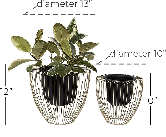 Deco 79 Contemporary Metal, Set of 2 Planters 10", 12"H, Black
