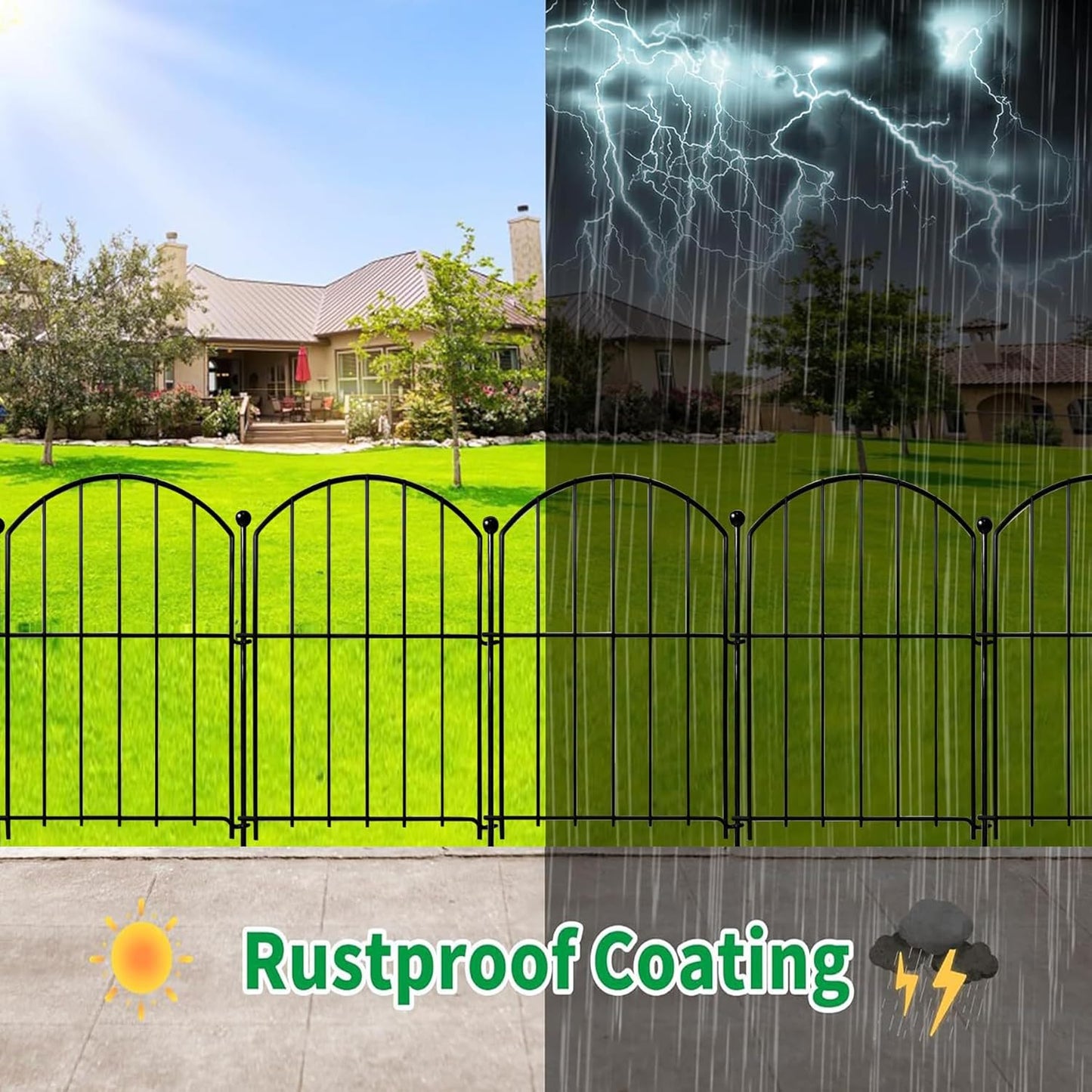 Decorative Garden Fence 21in x10.8ft, 10 Pack Rustproof Metal No Dig Fence Animal Barrier for Dog, Arched Flower Bed Edging Ornamental Wire Border Panel Fencing (Arch)
