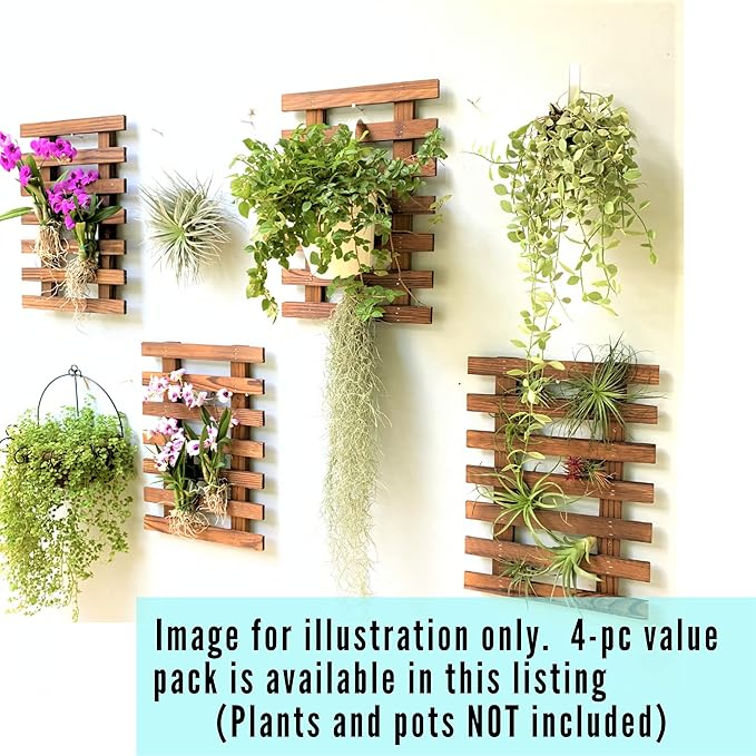 ShopLaLa Wall Planter for Climbing Plants Outdoor - Wooden Hanging Living Vertical Garden Outdoor Indoor Plant Stand Large Tall Long Ladder Vinyl Plant Hanger for Hanging Flower Pots 59" (150cm)