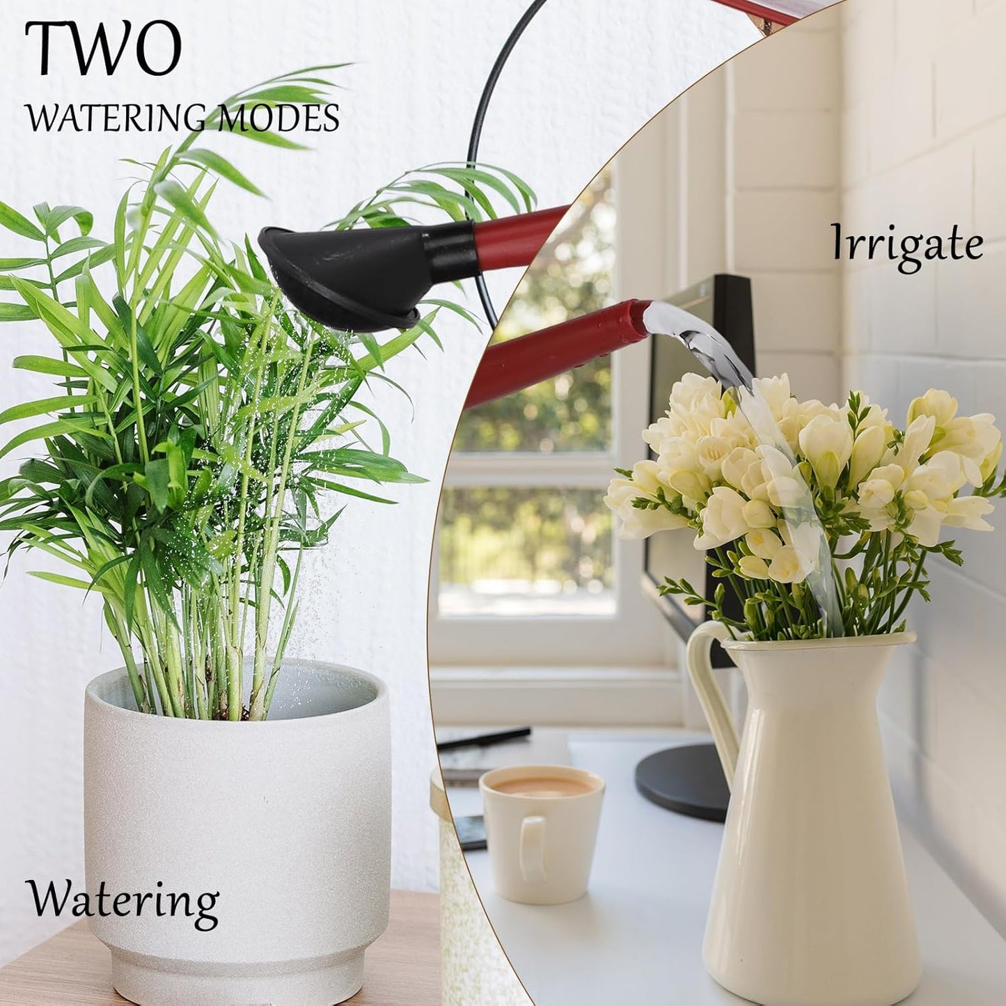 Foldable Transparent Plastic Watering Can 1.6Gal with Spray and Pour Nozzle for Indoor Outdoor Plants,Maroon