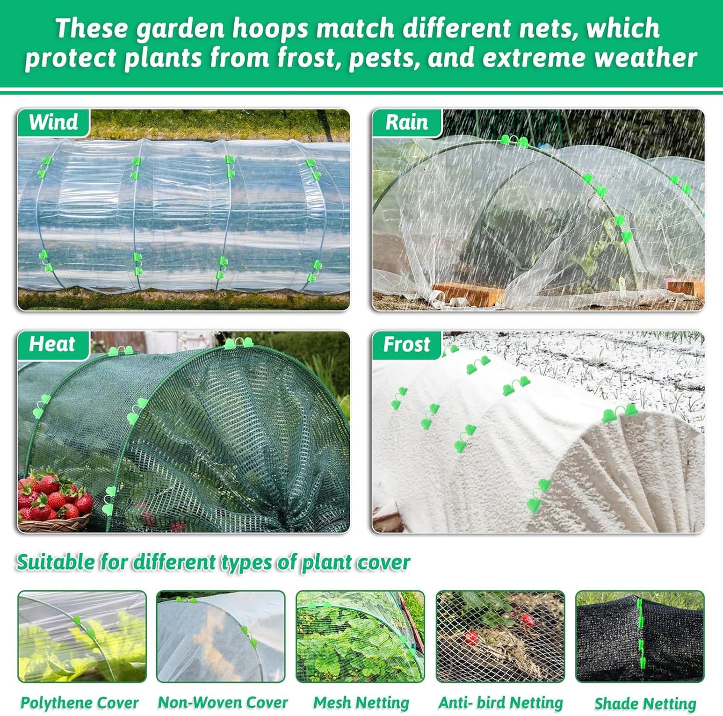 30 Pcs Garden Hoops for Raised Beds, 6mm Greenhouse Hoops Grow Tunnel Fiberglass Hoop House Kit, 6 Sets Plant Support Garden Stakes Hoops Frame for Netting Shade Cloth Row Cover Garden Supplies