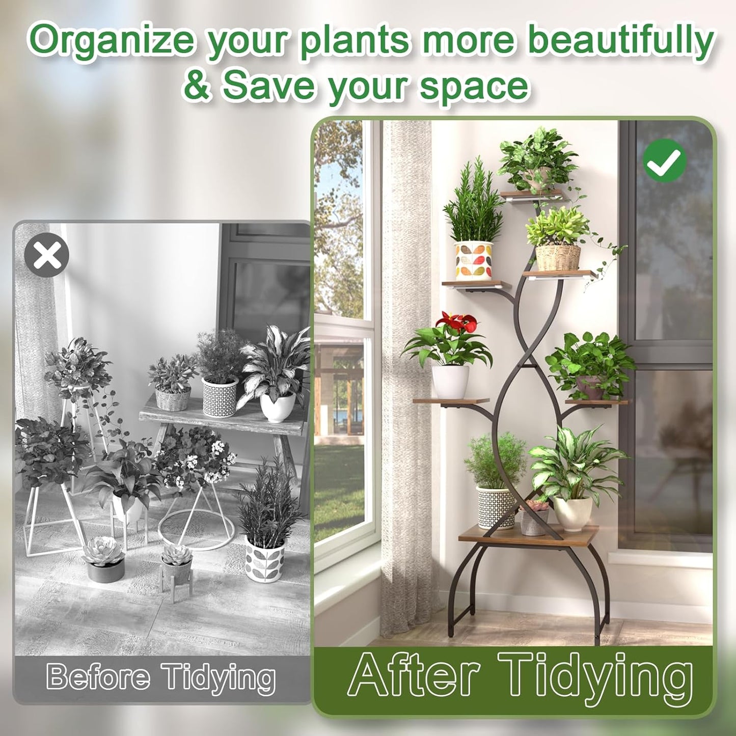 Plant Stand Indoor with Grow Lights, 6 Tiered Plant Shelf with Tree-Shaped Design, Tall Plant Stand for Multiple Plants, Metal Plant Flower Display Shelves, Corner Plant Holder for Home, Patio