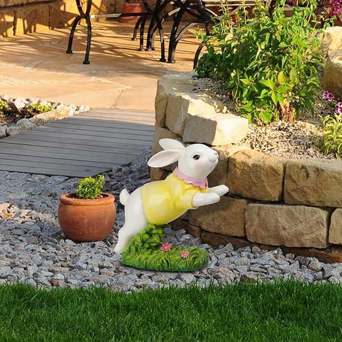 Braxio Bunny Decor Garden Outdoor Statues - Resin Large Leaping Bunny Decor Rabbit Statue Easter Decorations Garden Decor for Outside Yard 18.25 * 8.25 * 19 Inch