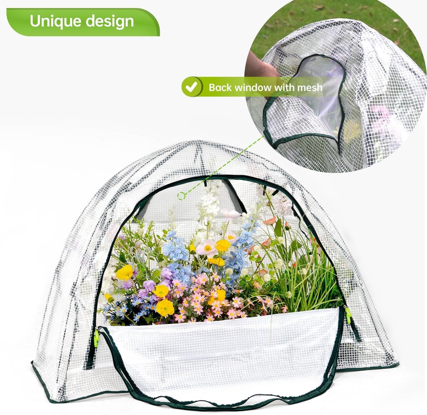 Pop up Greenhouse Tent Cover Plant House,Gardening Flower Sunshine Room with Mesh Windows,Backyard PE Cover for Cold Frost Protector with Stakes and Rope Guys (Mini Size 45″x22″)