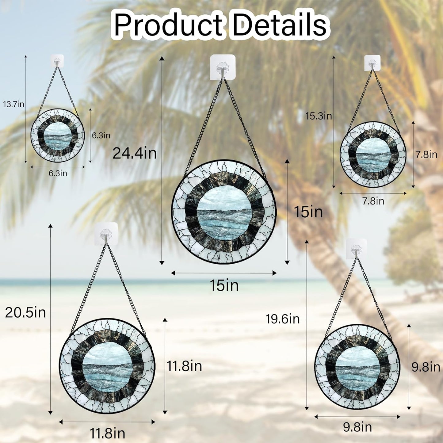 Stained Glass Window Hanging - Abstract Sea Surface Suncatcher for Doors Garden Patio Round Sun Catchers Decor Christmas Mother's Day Birthday Gifts for Women Men Mom Nana Friend 9.8 in