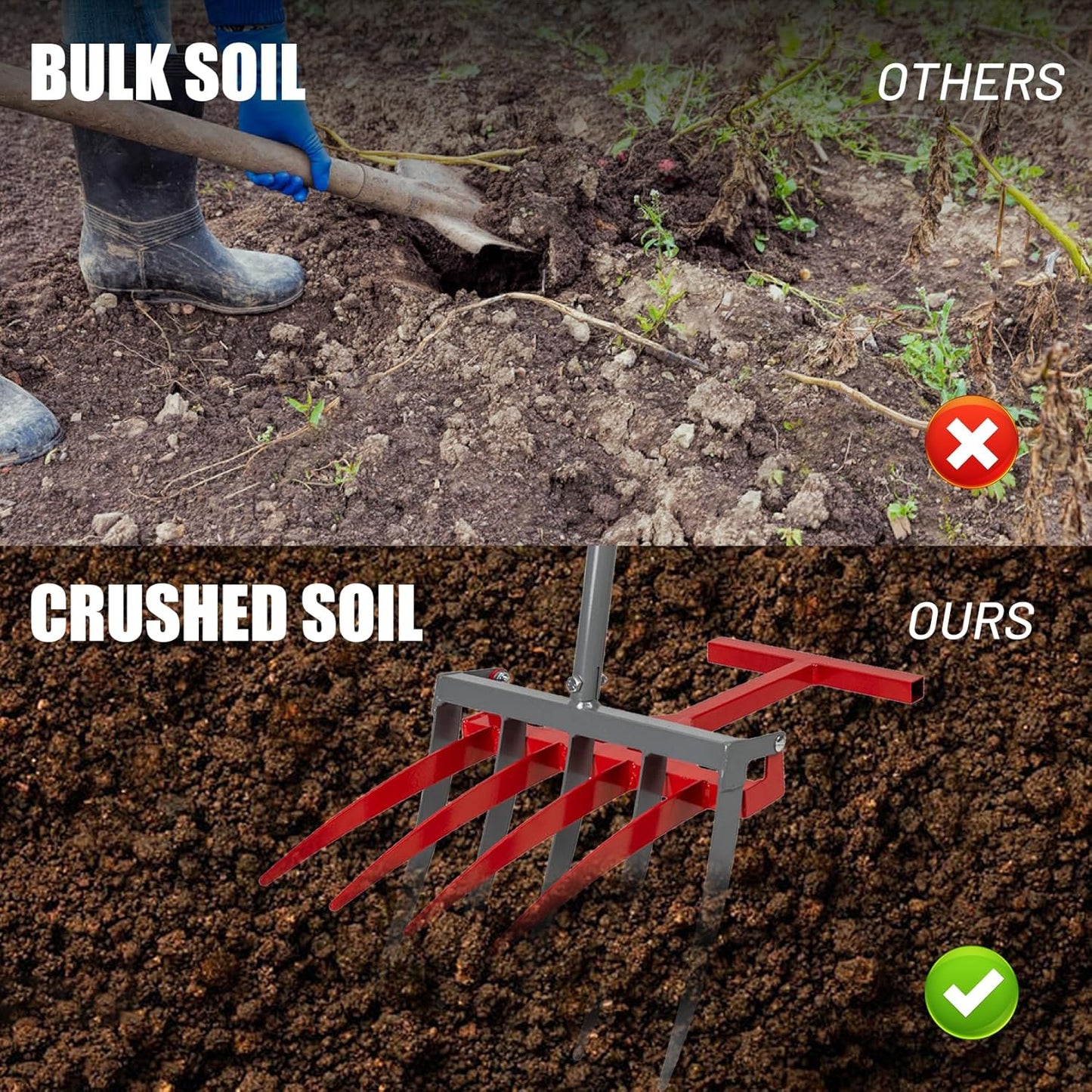 2IN1 Broad Fork Tool, Manual Hand Cultivator Tiller, Garden Twist with 5+4 Steel Tines, Pitchfork Tool for Farm Loosening, Garden Lawn, Regularly Digging, Crushing Soil