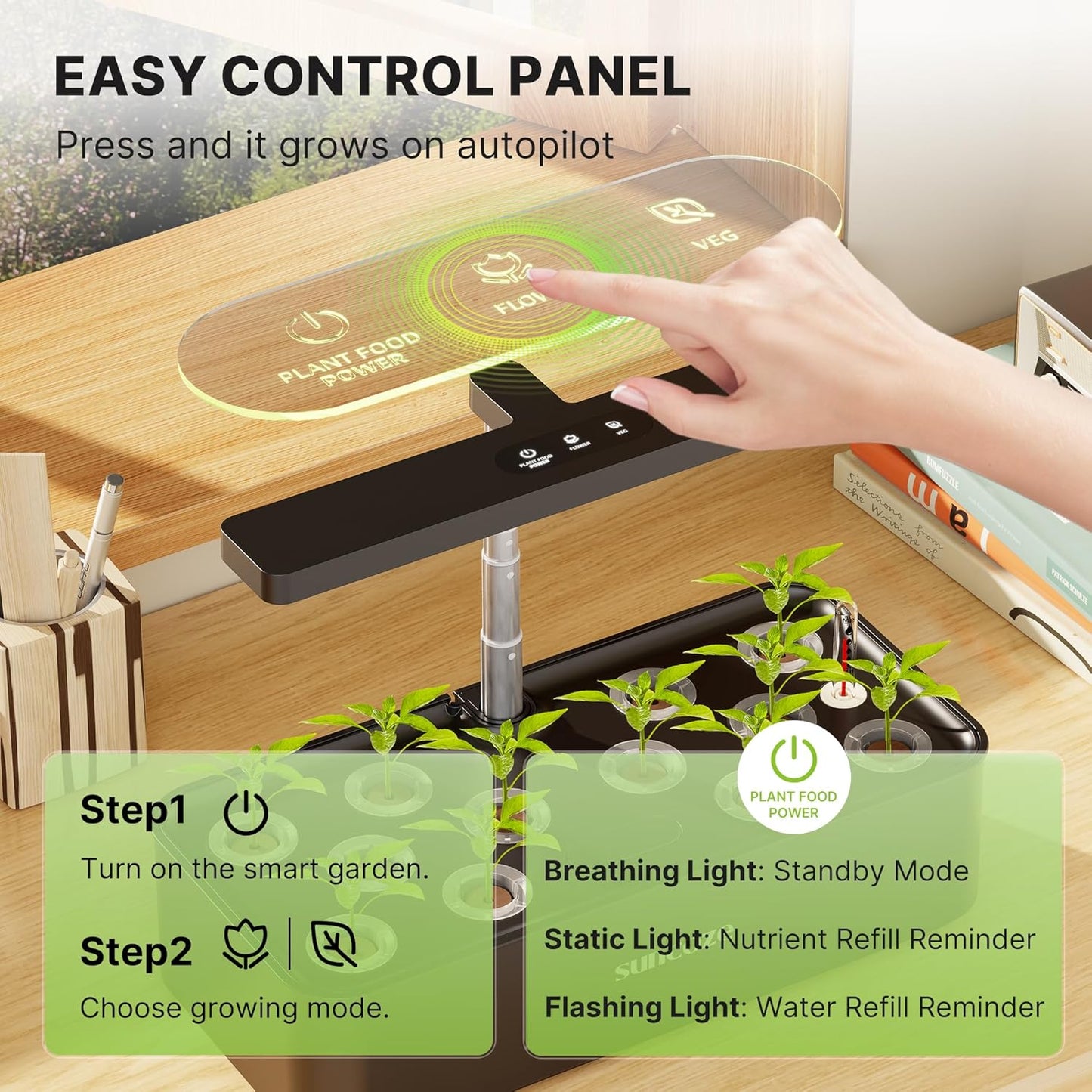 SUNCOZE Hydroponics Growing System Kit 12 Pods, 24W LED Grow Light Indoor Garden, 4L Water Tank with Quiet Pump, Adjustable Height Herb Garden Planter Indoor Kit, Gardening Gifts, Black