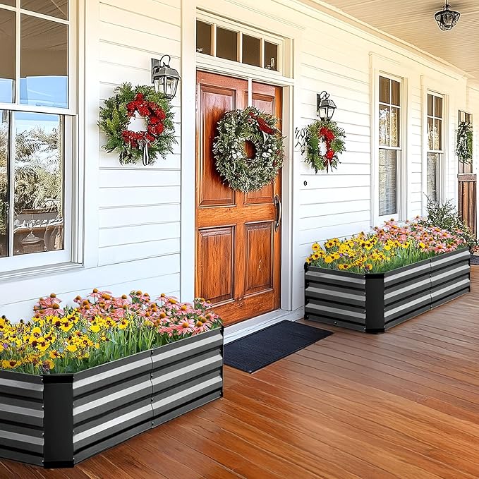 KING BIRD Raised Garden Bed Kit with Bottom 2025 Upgraded Galvanized Planter Garden Box Outdoor & Indoor for Gardening, Vegetables, Flowers, Dark Grey, 47.2x23.6x11.8 in