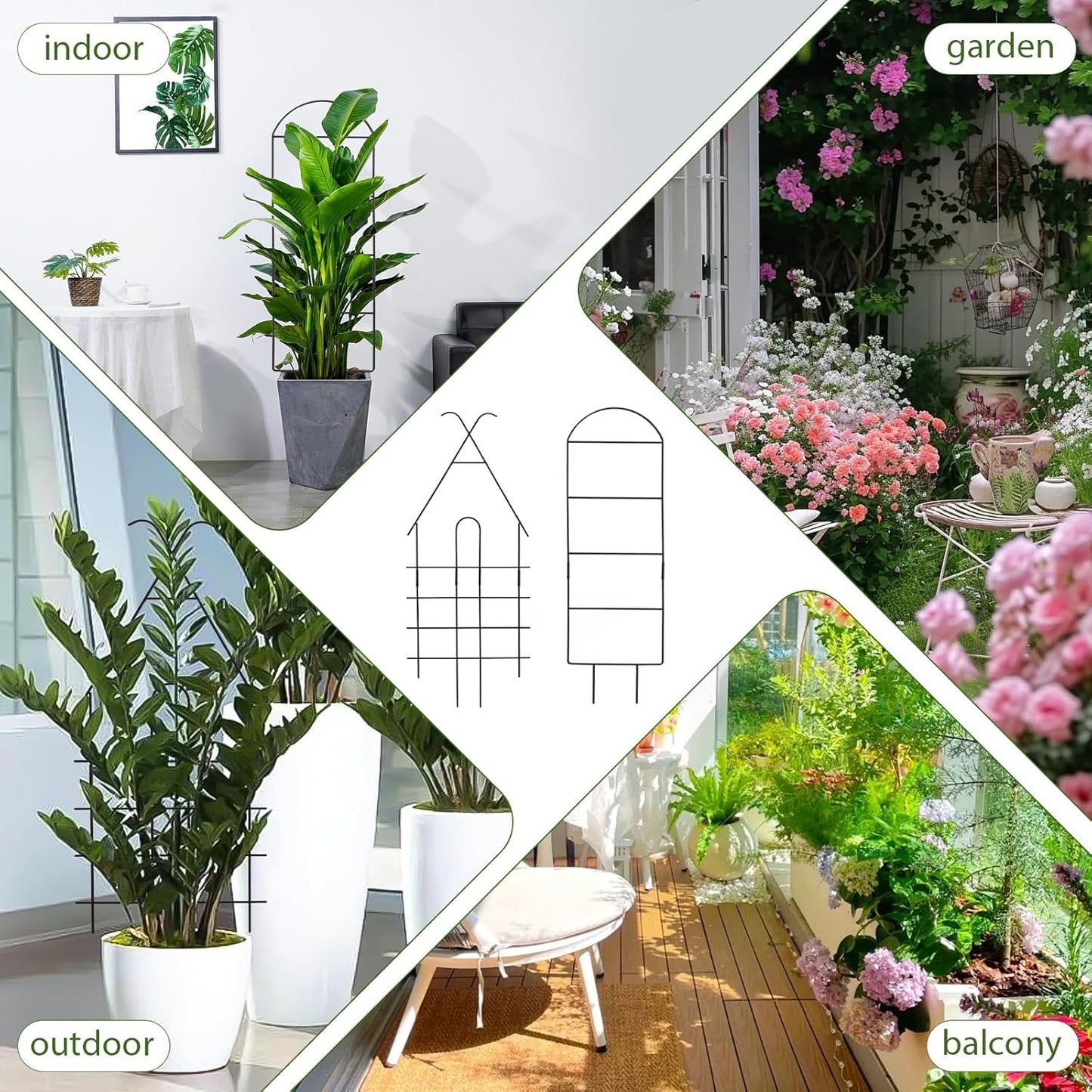 ZOUTOG Trellis for Climbing Plants Indoor 4 Pack 30 Inch,Rustproof Metal Garden Trellis for Potted Plants,Houseplant Support Indoor Outdoor for Ivy Pothos Monstera Hoya Flower Vines(House Shape)