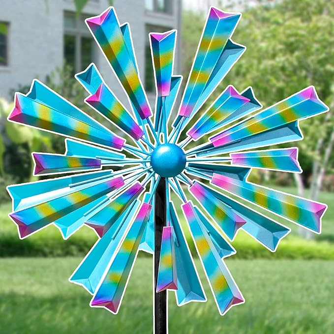 Decoroca Wind Spinners Outdoor Metal Large - 72in 360 Degrees Rainbow Wind Spinner for Outdoor Yard, Patio, Lawn & Garden Sculptures - Rare Square Fan Blade Design - Used to Adjust Mood in Garden