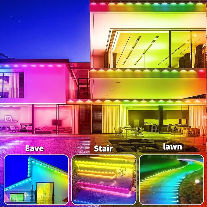 500ft Permanent Outdoor Light,RGB Eave Lights Music Sync IP67 Waterproof Outdoor Eave Lights Lighting, can be Used for Garden,House,Party,Holiday Decoration(2 Rolls of 250ft)