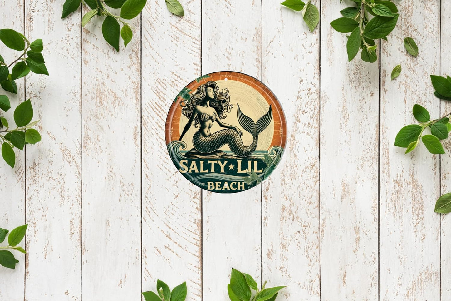 Mermaid Wall Art Decor Metal Sign Beach Vintage Round Plaque Nautical Themed Bar Cafe Home Decor Enthusiasts Gift for Friends and Family 8x8 In