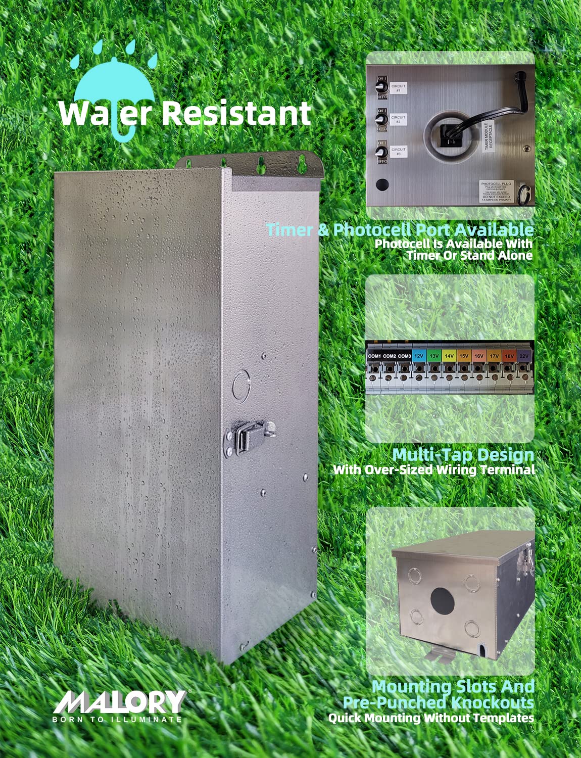 MALORY 900W Low Voltage Transformer for Landscape Lighting(19''H),120V AC to 12/13/14/15/16/17/18/22V Multi-Tap Power Supply for Outdoor Landscape Lights,Yard Lights,Garden Lights(Transformer only)