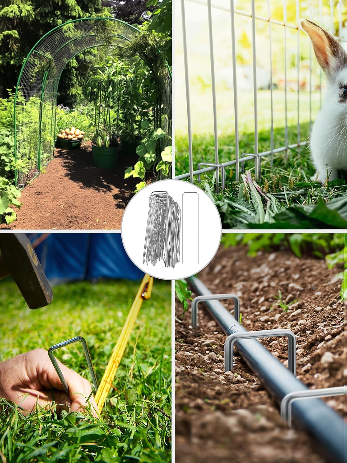 GROWNEER 50 Packs 6 Inches Landscape Staples Heavy Duty 11 Gauge Galvanized Steel Garden Stakes Staples Securing Pegs for Securing Weed Fabric Landscape Fabric Netting Ground Sheets and Fleece