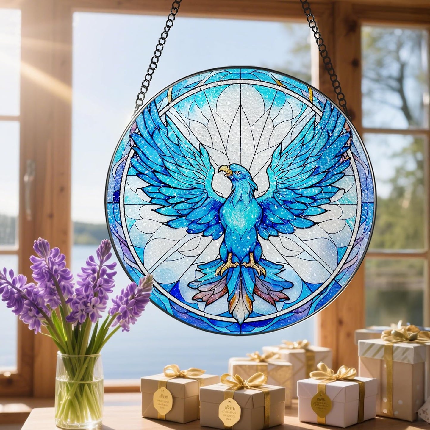 Stained Glass Window Hanging, Stained Glass Suncatcher, Phoenix Sun Catcher, Window Decor, Phoenix Gift, Gifts for Mothers Day, Christmas or Birthday Gift, Gifts for Lover Couple Colleague Friends