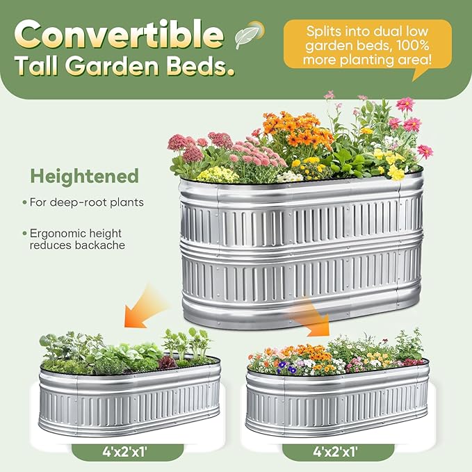 KING BIRD Raised Garden Bed Kit 2025 Upgraded Modular DIY Galvanized Planter Garden Box Outdoor for Gardening, Vegetables, Flowers, Elegant Roman Column Design, 47x24x24 in, Silver