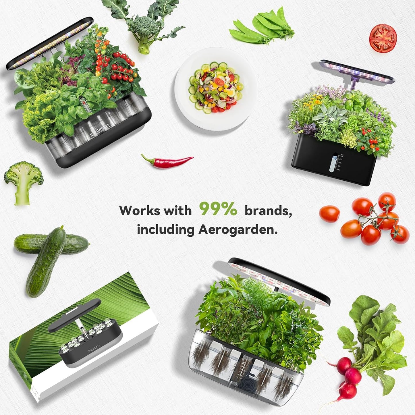 inbloom 12-Pod Pepper Seed Pod Kit for AeroGarden, iDOO, Ahopegarden Hydroponic Growing System, Include Cucumber, Red&Golden Tomato, Red Chili Pepper, Green&Yellow Pepper, Purple Pepper, 400+ Seeds