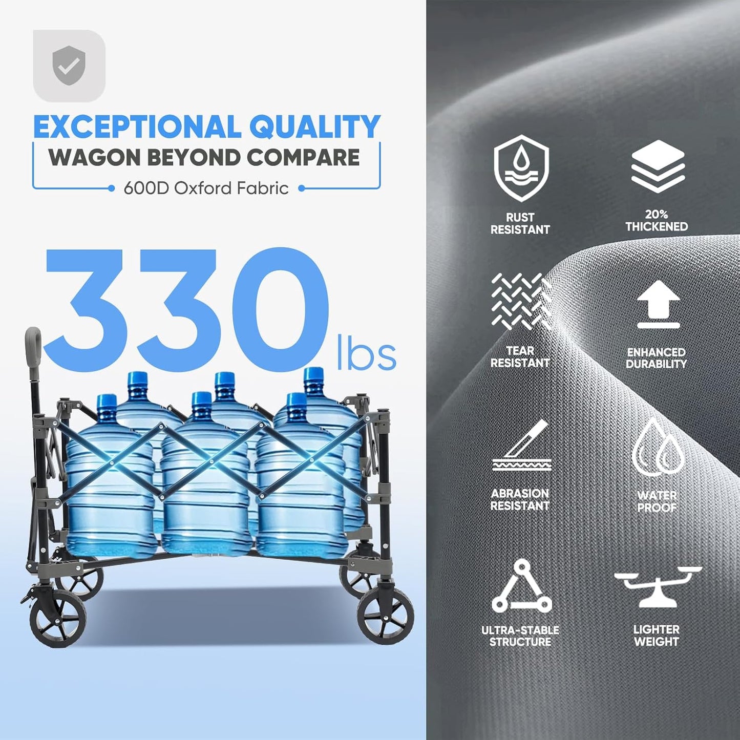 Collapsible Foldable Wagon Cart with 330lbs Weight Capacity, Heavy Duty Folding Wagon Cart with Big All-Terrain Wheels & Drink Holders. Gray