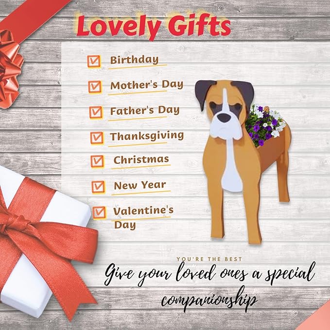 Boxer Dog Planter Plant Pots,Cute Garden Dog Flower Planter,Dog Planters Birthday Gifts for Women,Office,Indoor/Outdoor Decor(9.45 * 8.54 * 13.23in)