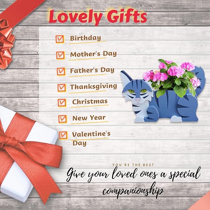 Sapphire White Cat Planter Plant Pots,Cute Garden Cat Flower Planter,Cat Planters Birthday Gifts for Women,Office,Indoor/Outdoor Decor(12.5 * 5.12 * 7.8in)