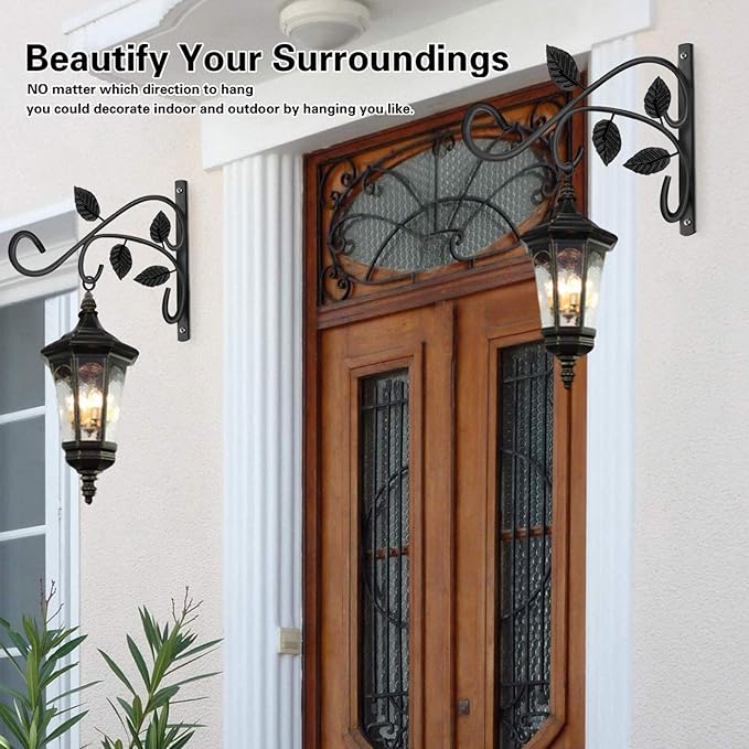 KABB 2 PCS Metal Hanging Hook Plants Brackets, 12 Inch Iron Wall Mount Bracket Durable Rust-Resistant Plant Hanger Hook for Hanging Plants Bird Feeder Wind Chimes Lantern