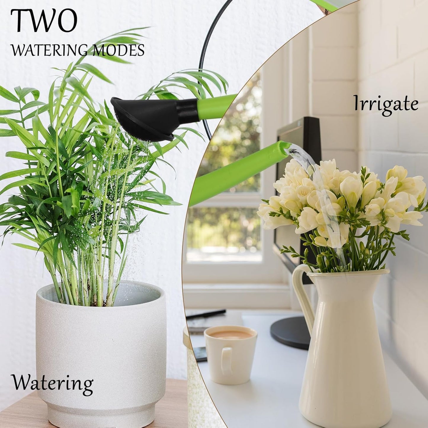 Foldable Transparent Plastic Watering Can 1.6Gal with Spray and Pour Nozzle for Indoor Outdoor Plants,Apple Green