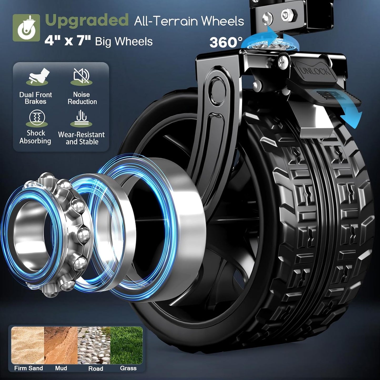 300L Extra Large Wagons Carts Foldable, 560LBS Heavy Duty Collapsible Beach Wagon 48" Long with Big All-Terrain Wheels, Utility Folding Cart for Camping, Grocery, Sports, Garden, Grey