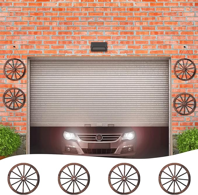 Qunclay 4 Pcs Wooden Wagon Wheel Wall Decor Old Western Wood Boho Wall Art Farmhouse Boho Wagon Wheels Rustic Yard Decor Wood Hanging Decorations for Garden Home Bar Garage (10 Inch)